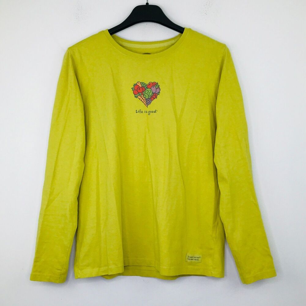 Life Is Good Small T-Shirt Green Garden Vegetable Heart Graphic Long Sleeve BC22